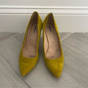 JCrew Velvet Heels in Bright Chartreuse